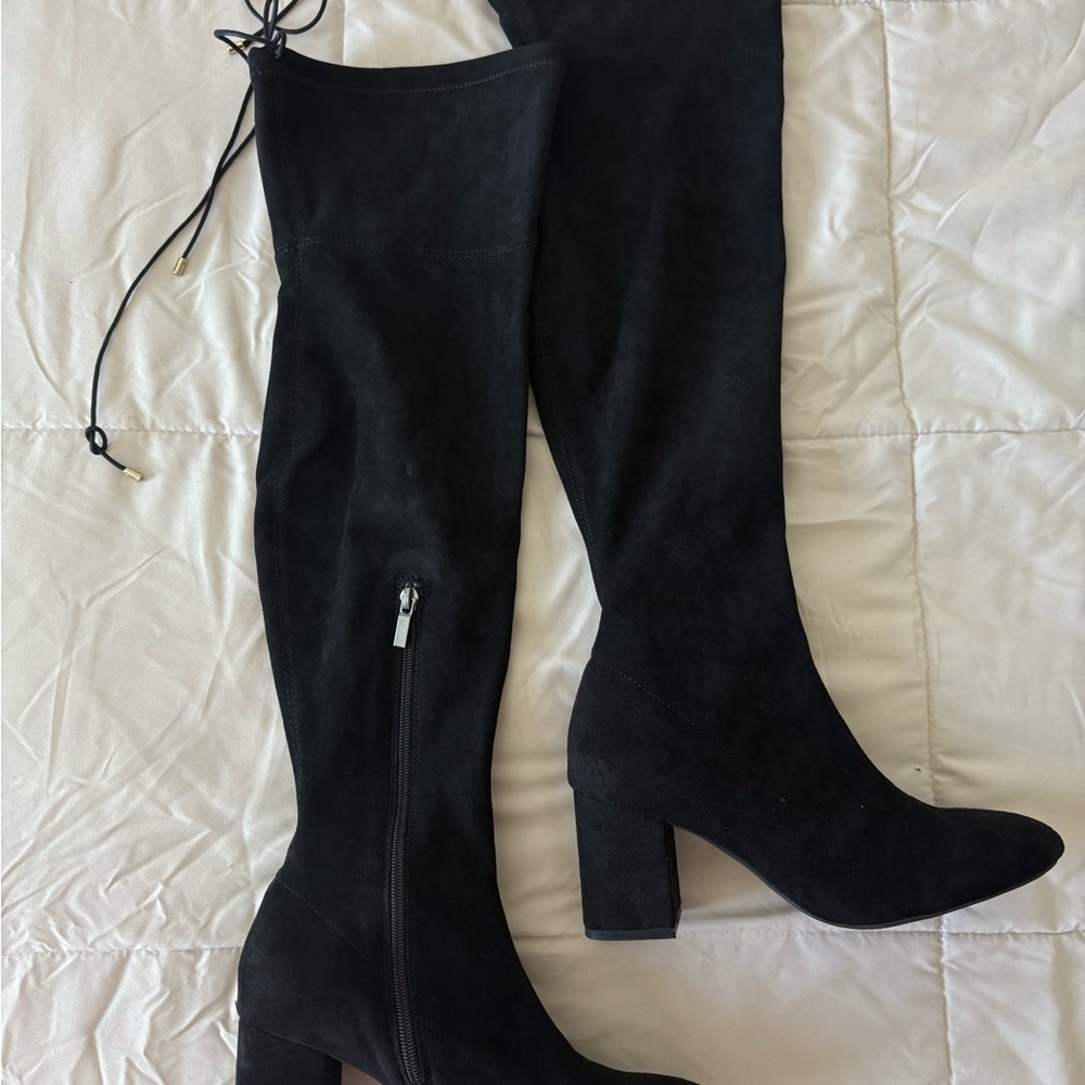 JustFab Black Suede Over-the-Knee Block Heel Boots